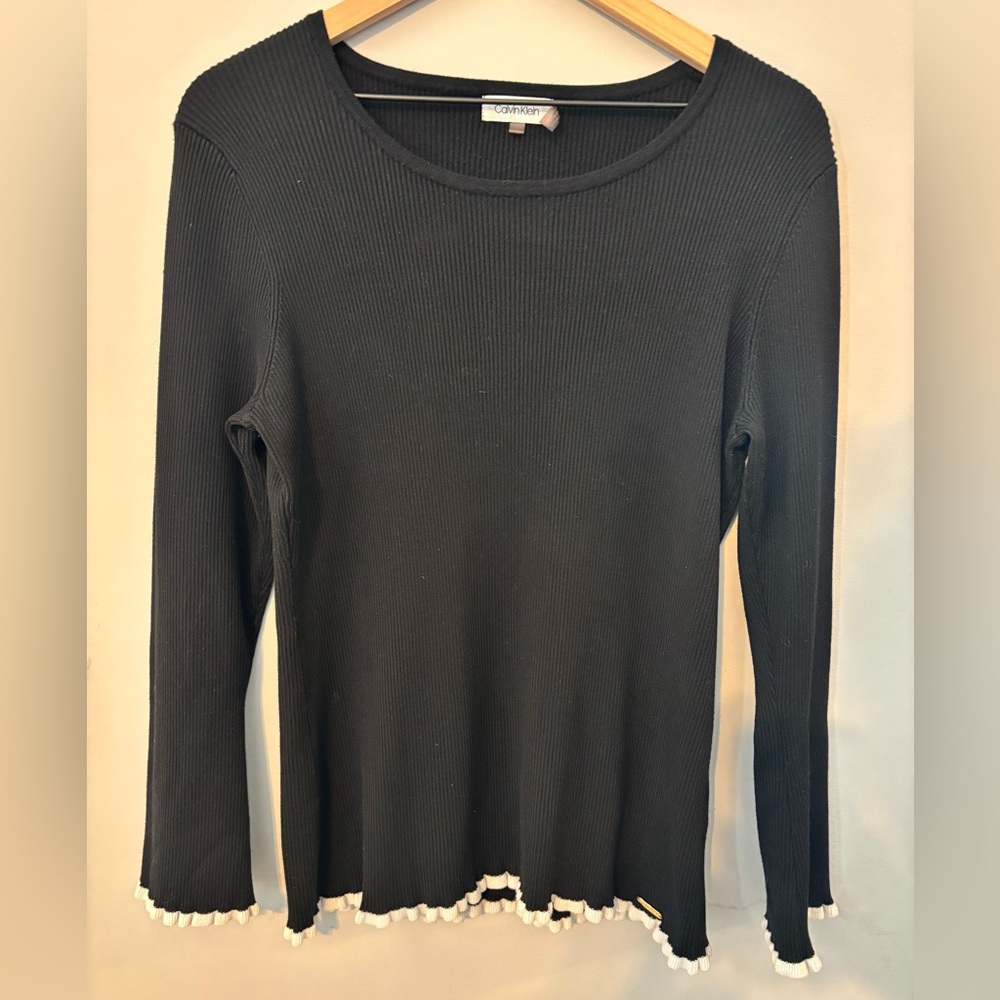 Calvin Klein black and white ruffle sweater